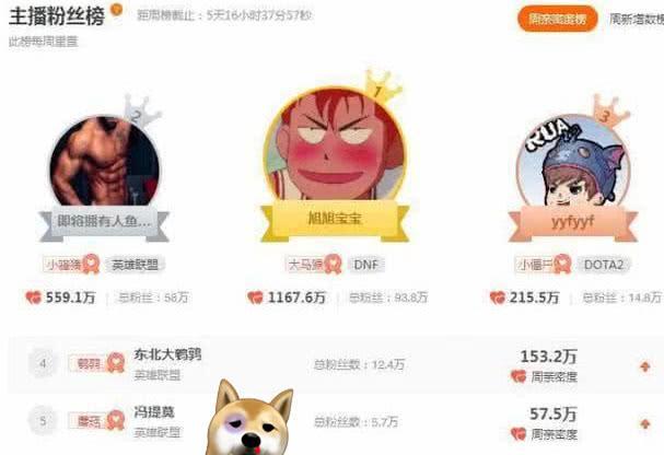 斗鱼“一哥”并非PDD？粉丝排行榜公布，旭旭宝宝真NB！