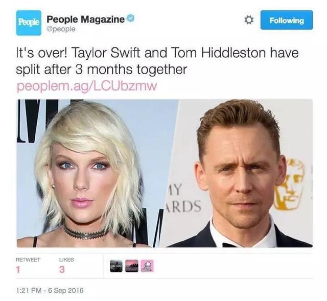 霉霉Taylor Swift正式宣布与抖森分手