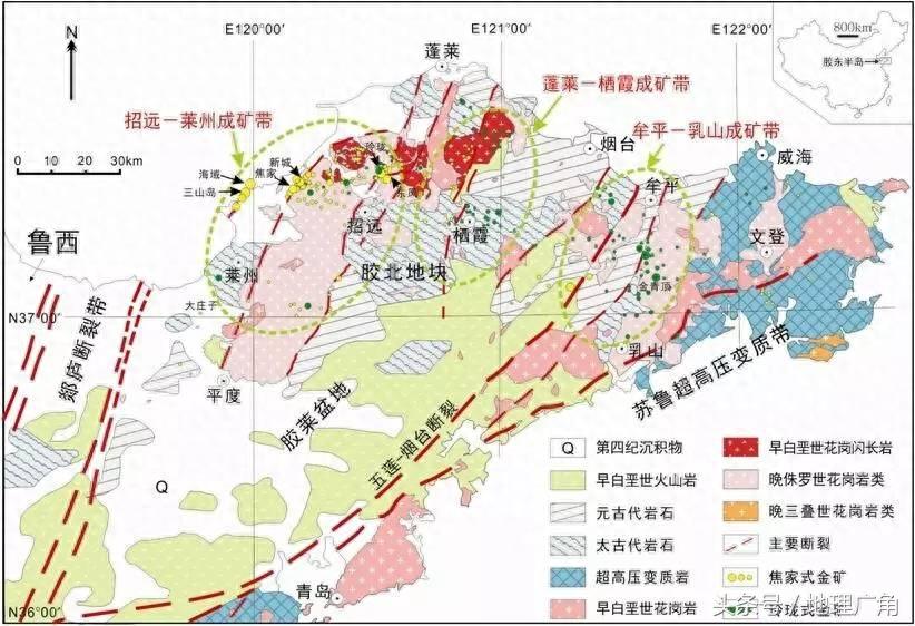 山东省金矿分布图